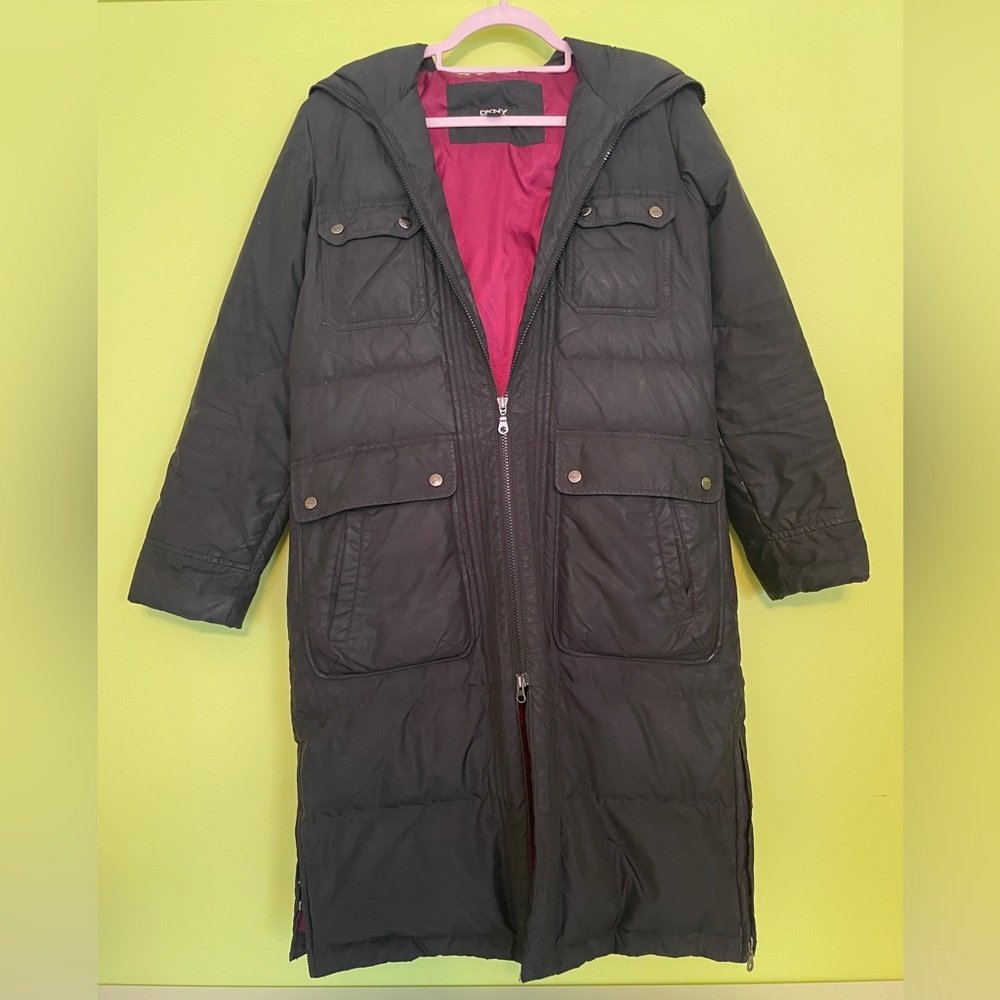 Dkny Black Quilted Puffer Coat Full-Length